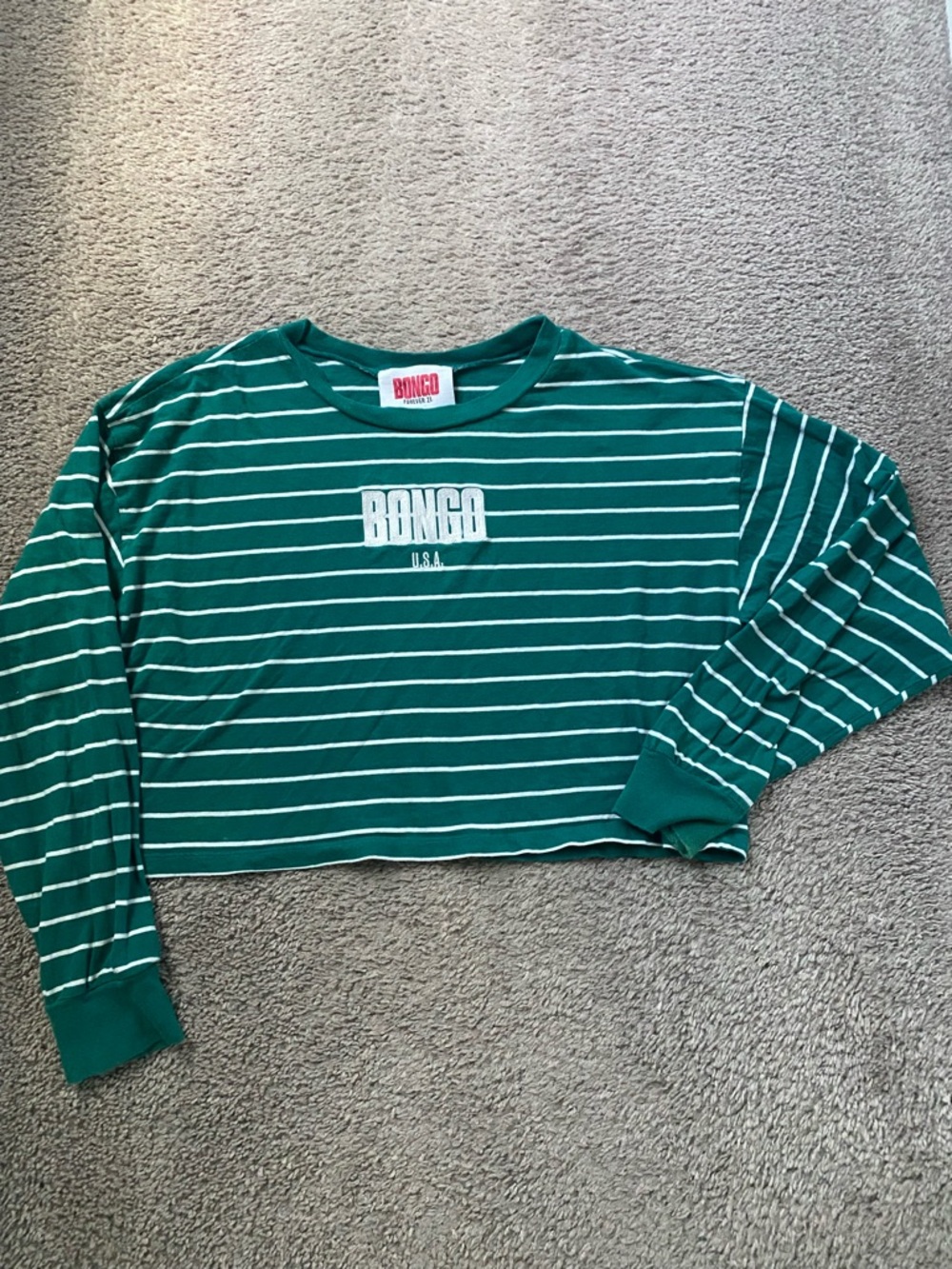 Women’s BONGO Teal and White Striped Cropped Tee with Logo